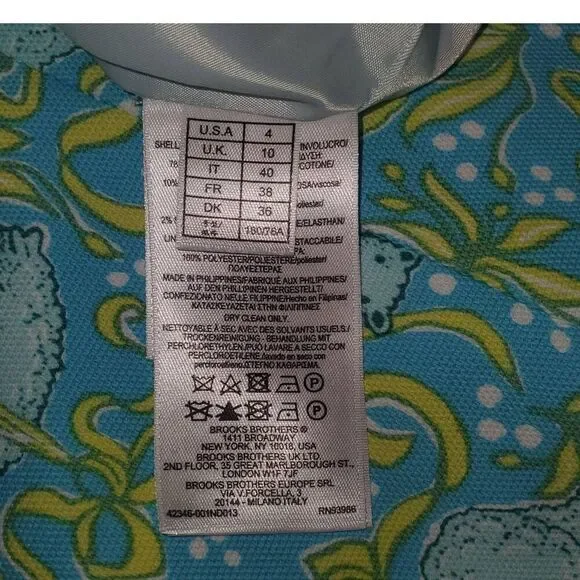 Brooks Brothers Cotton Vintage Style Lamb Print Blue Green Shift Dress Size 4